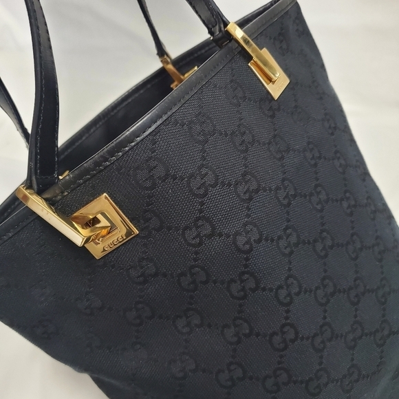 Gucci GG Monogram Canvas Tote Black Leather Trim - Picture 7 of 15